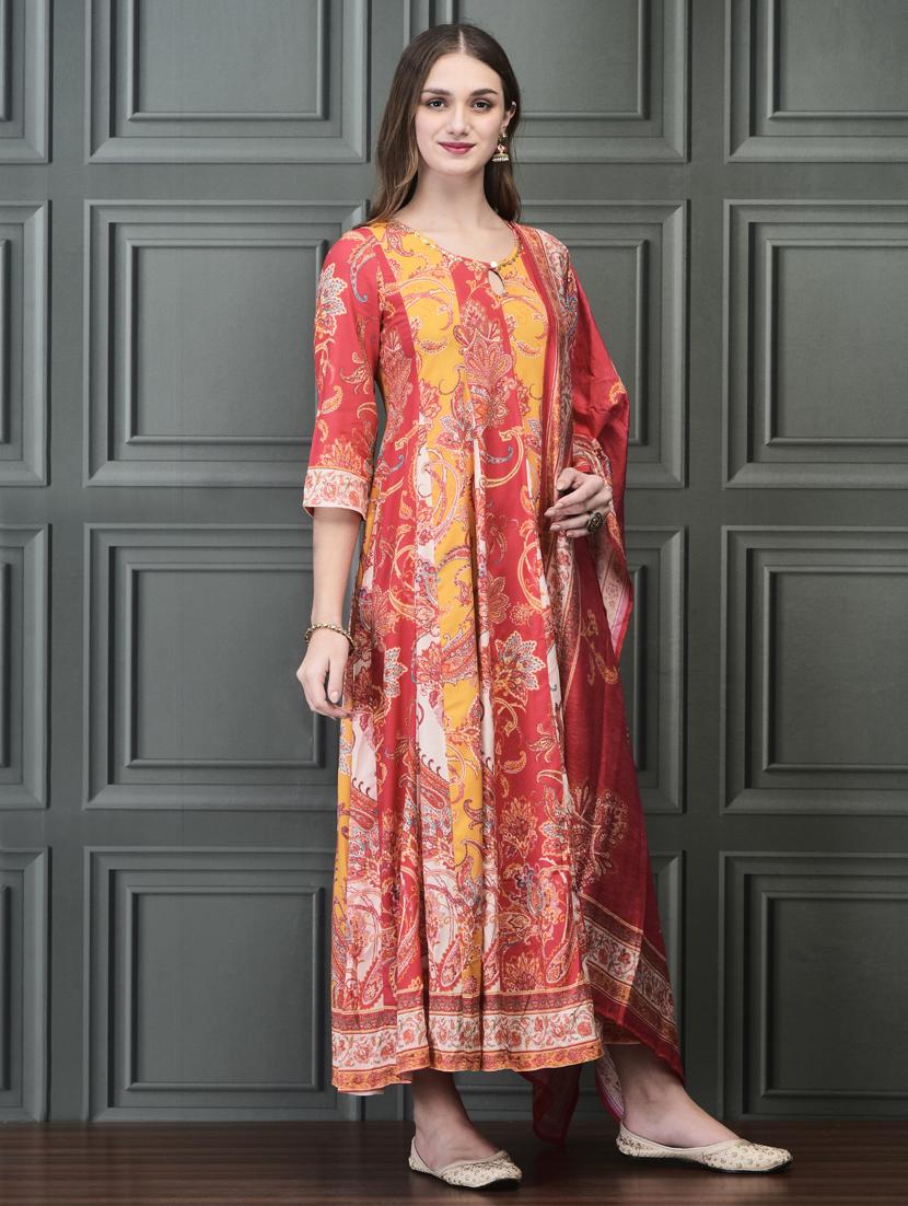 women three quarter sleeve kurta dupatta set - 21785495 - Standard Image - 2