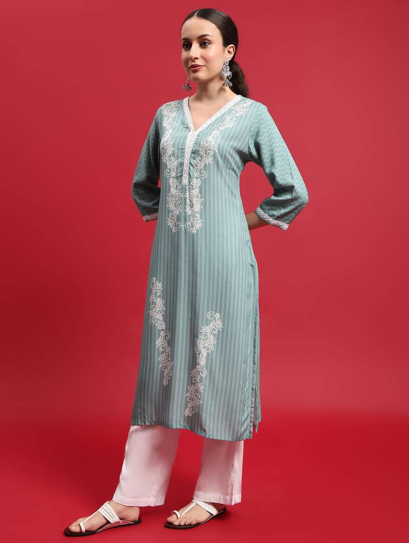 women printed three quarter sleeve kurta pant set - 21785497 - Standard Image - 2