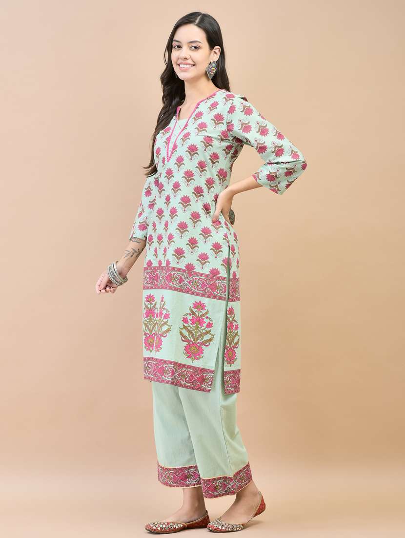women printed three quarter sleeve kurta pant set - 21785498 -  Standard Image - 2