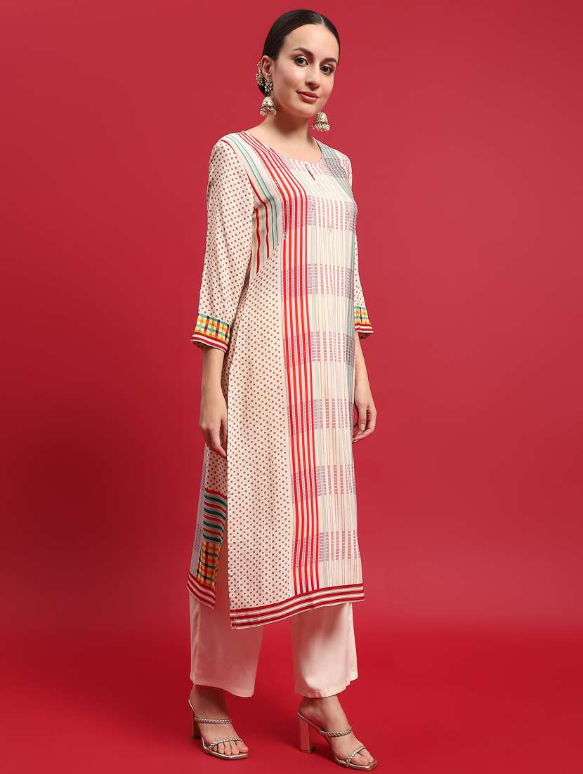 women three quarter sleeve kurta pant with dupatta set - 21785505 - Standard Image - 2