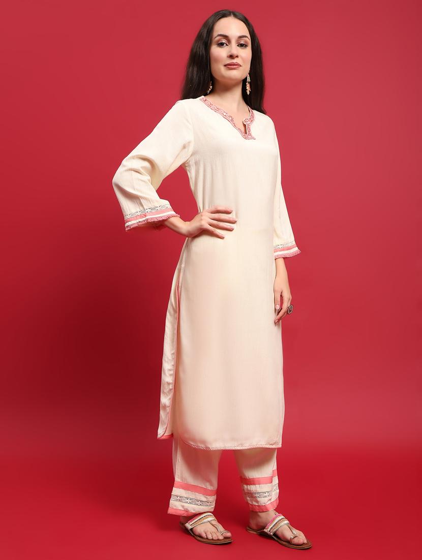 women three quarter sleeve kurta pant with dupatta set - 21785507 - Standard Image - 2