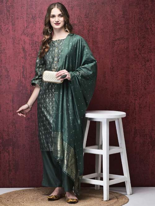 women three quarter sleeve kurta palazzo with dupatta set - 21785512 -  Standard Image - 0