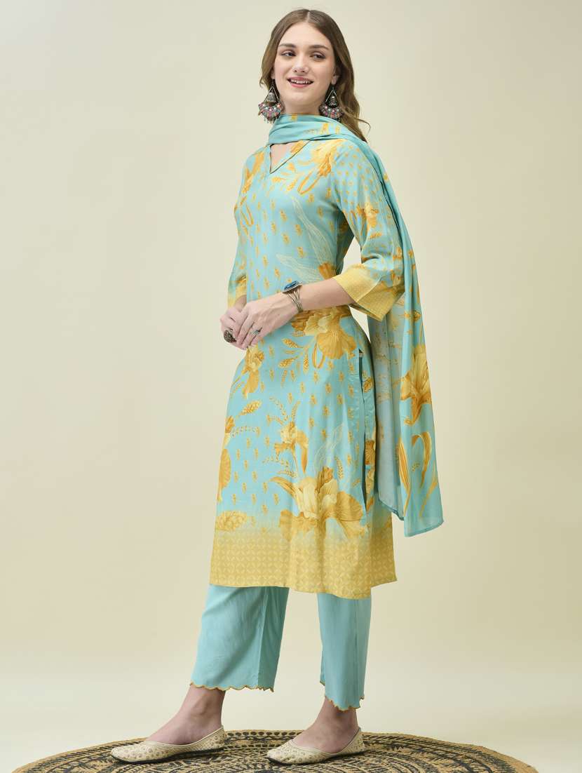 women three quarter sleeve kurta pant with dupatta set - 21785517 -  Standard Image - 2