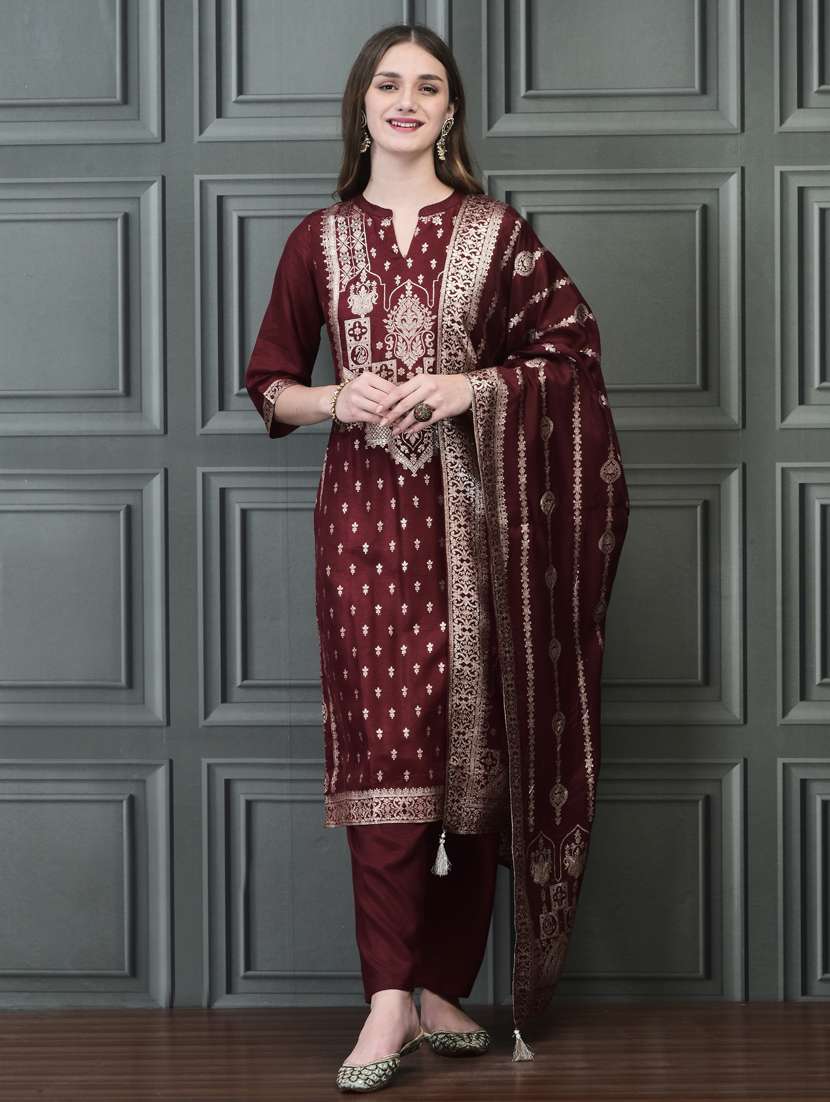 women three quarter sleeve kurta pant with dupatta set