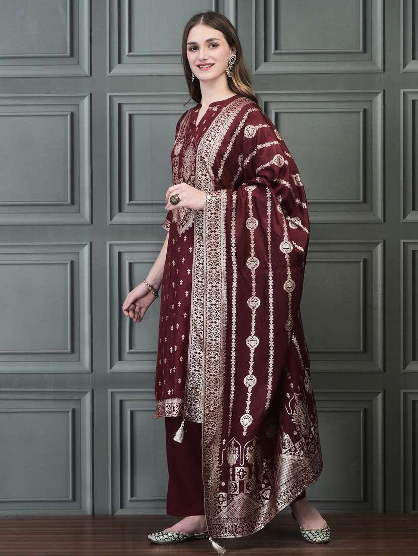women three quarter sleeve kurta pant with dupatta set - 21785519 - Standard Image - 2