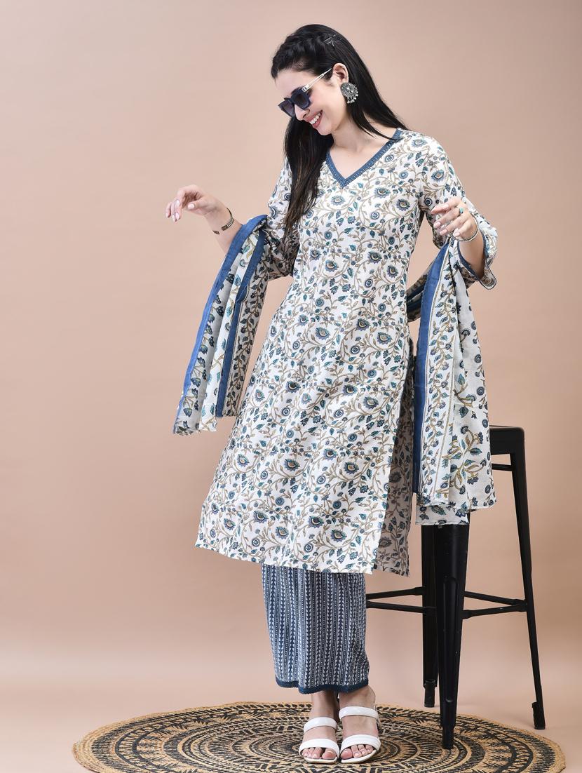women three quarter sleeve kurta pant with dupatta set - 21785520 - Standard Image - 2