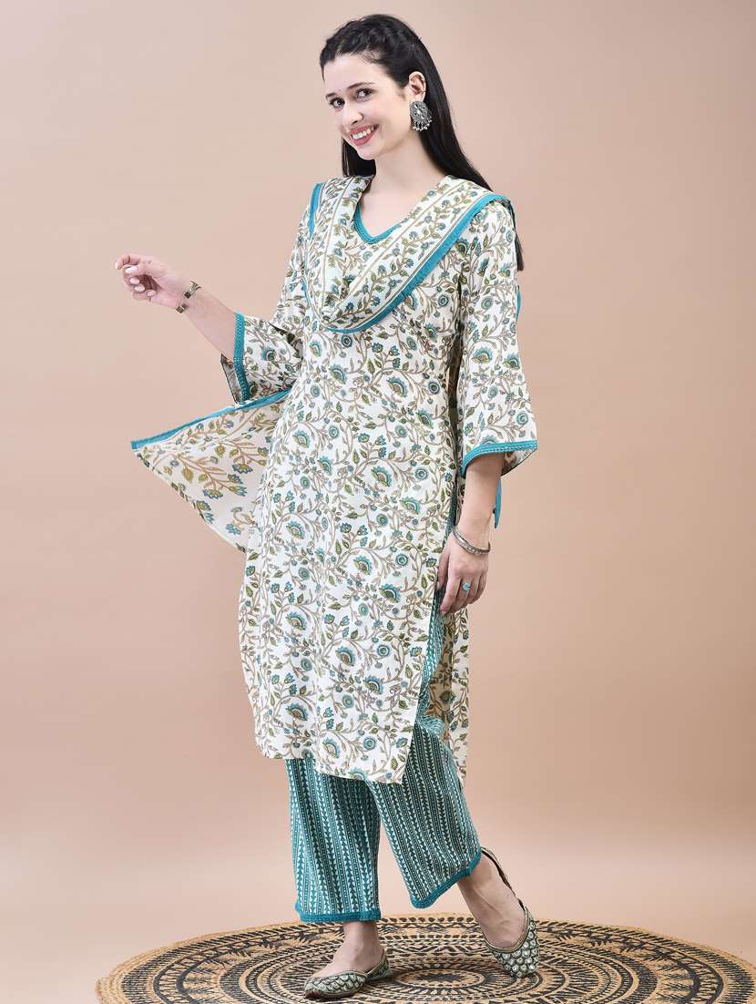 women three quarter sleeve kurta pant with dupatta set - 21785521 - Standard Image - 2