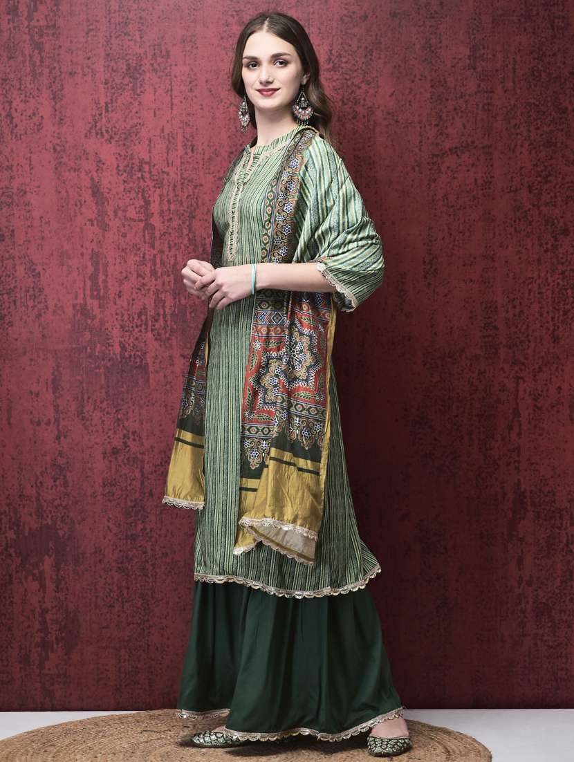 women three quarter sleeve kurta sharara with dupatta set - 21785523 -  Standard Image - 2