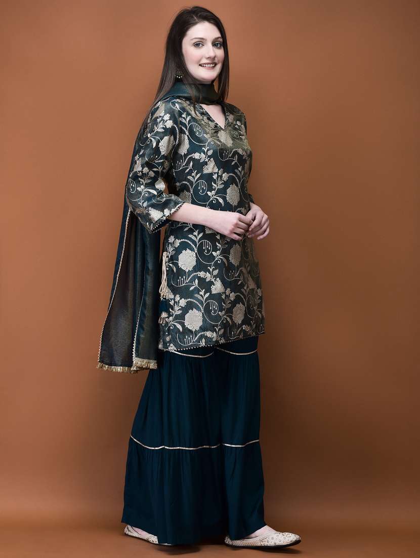women three quarter sleeve kurta sharara with dupatta set - 21785530 -  Standard Image - 2