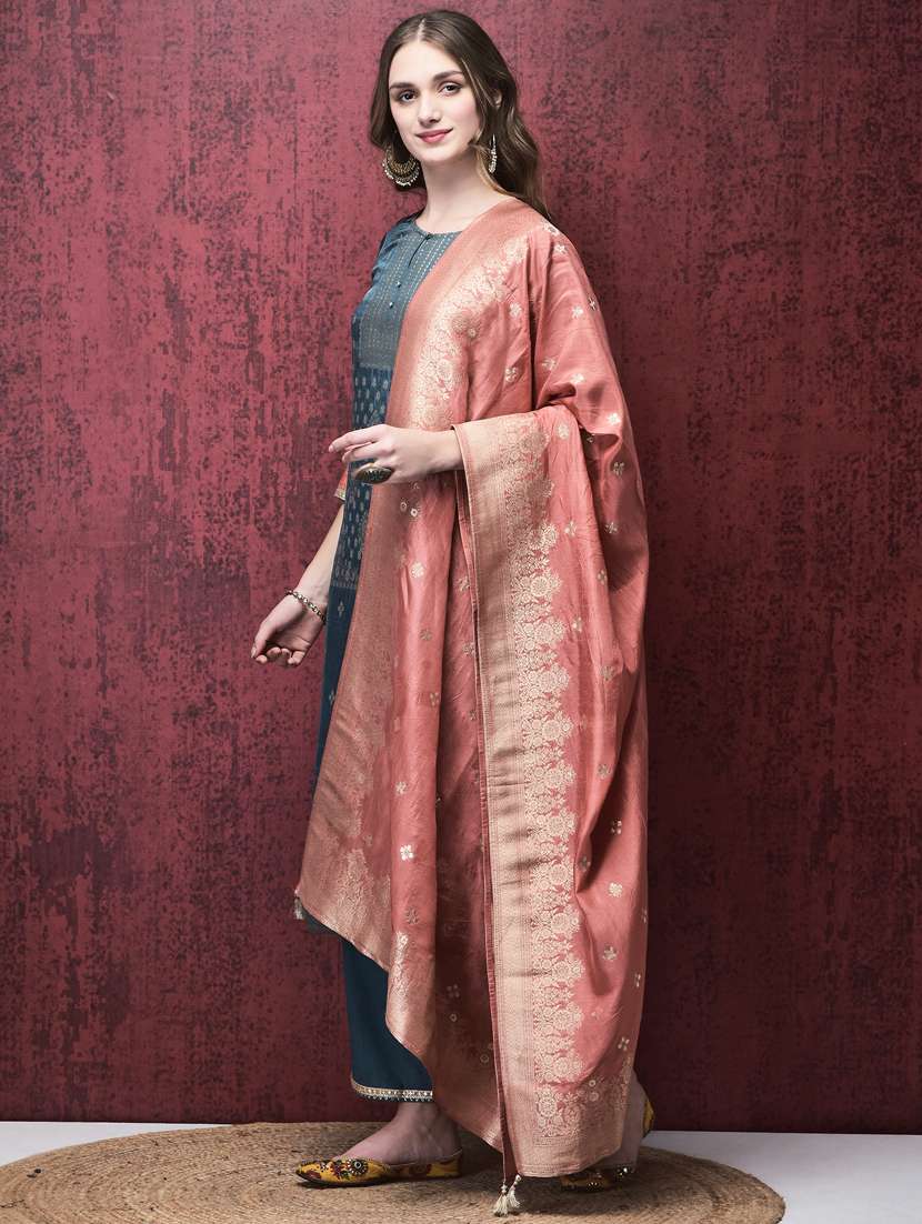 women three quarter sleeve kurta pant with dupatta set - 21785532 -  Standard Image - 2