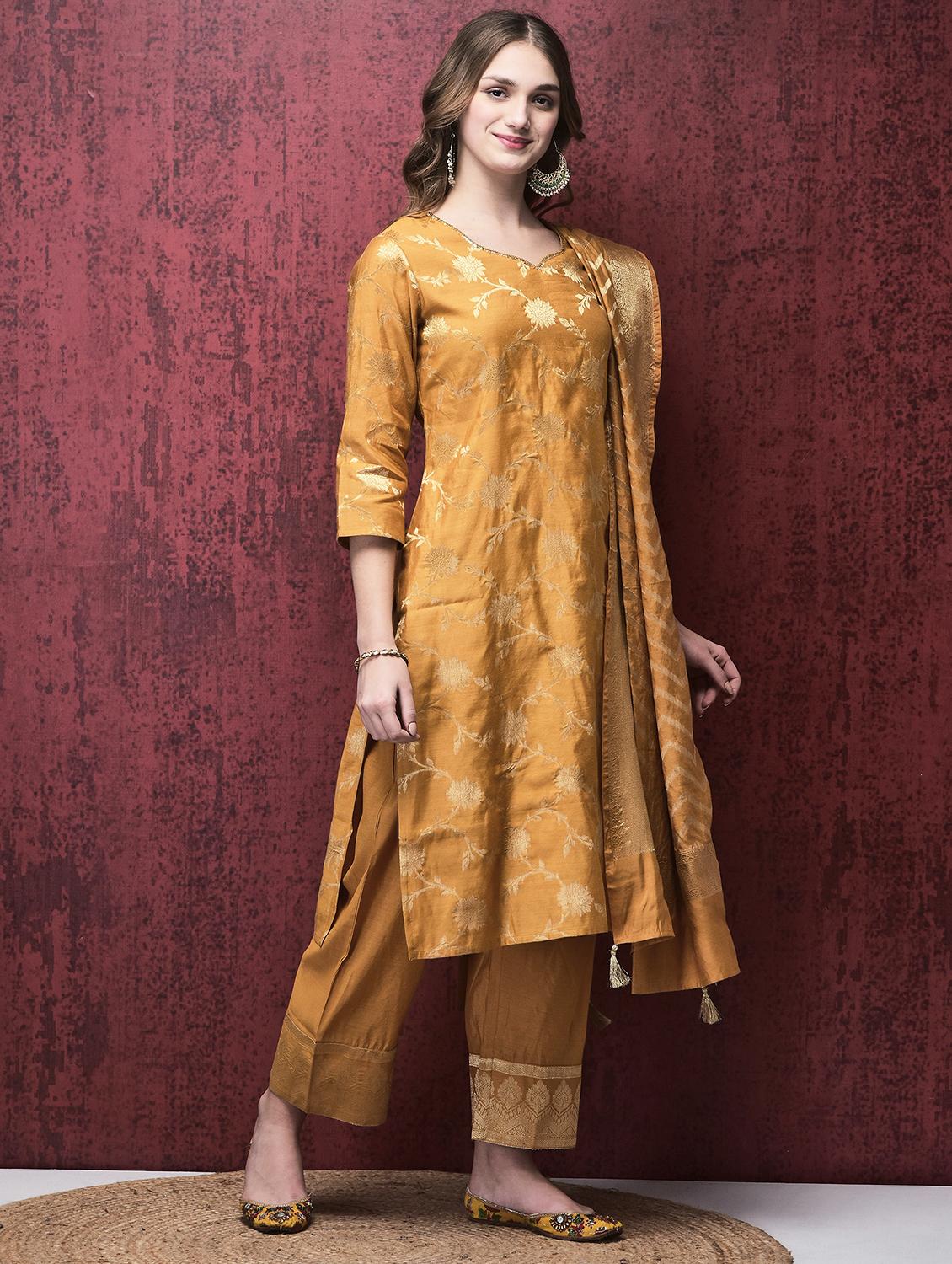 women three quarter sleeve kurta pant with dupatta set - 21785538 - Standard Image - 2
