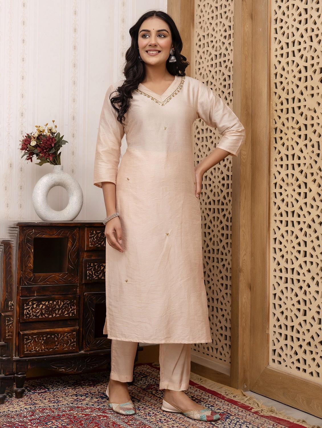 women three quarter sleeve straight kurta - 21785545 -  Zoom Image - 0