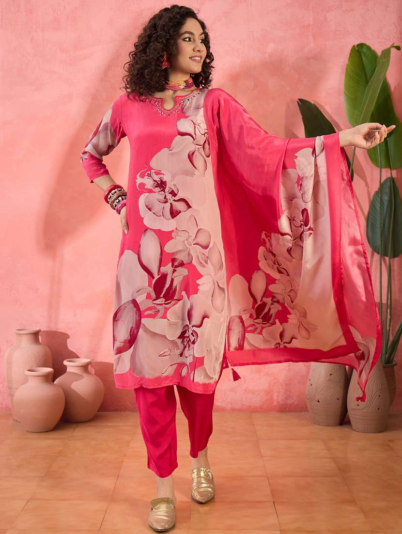women three quarter sleeve kurta pant with dupatta set