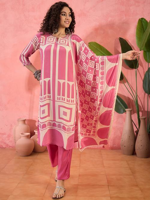 women three quarter sleeve kurta pant with dupatta set - 21785630 -  Standard Image - 0