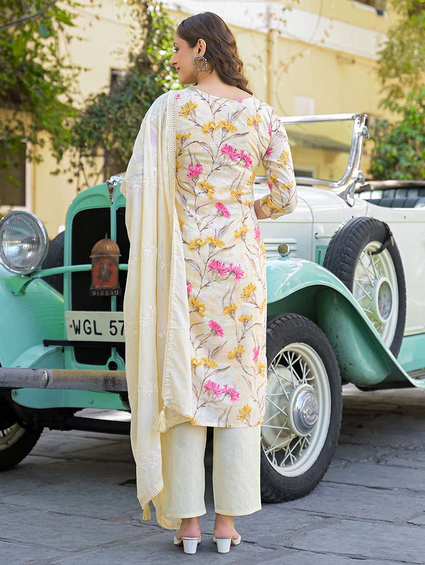 women three quarter sleeve kurta pant with dupatta set - 21785663 -  Standard Image - 2