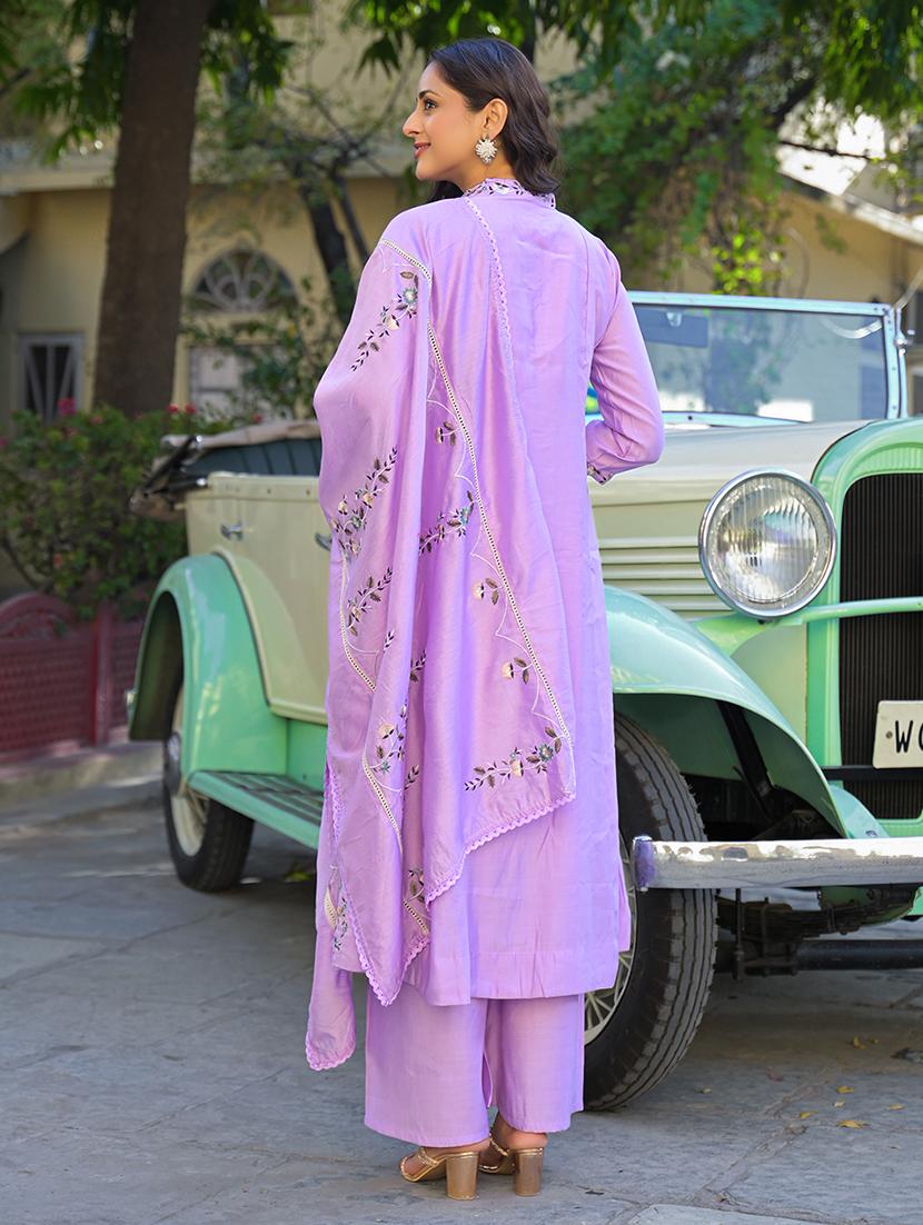 women three quarter sleeve kurta palazzo with dupatta set - 21785670 - Standard Image - 2