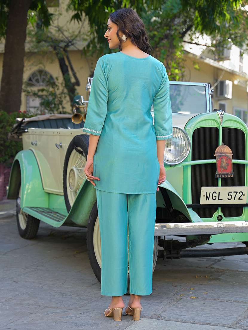 women embroidered three quarter sleeve ethnic co-ord set - 21785681 -  Standard Image - 2