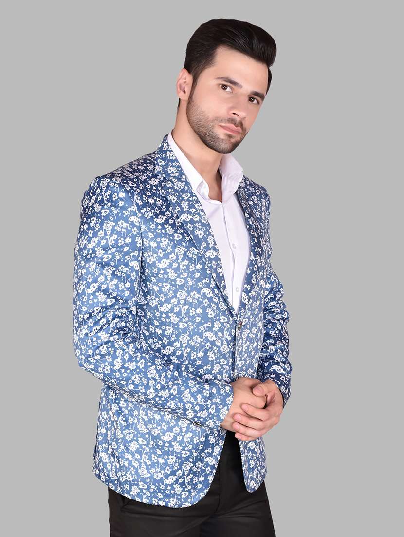 men printed lapel collar single breasted blazer - 21785877 -  Standard Image - 2