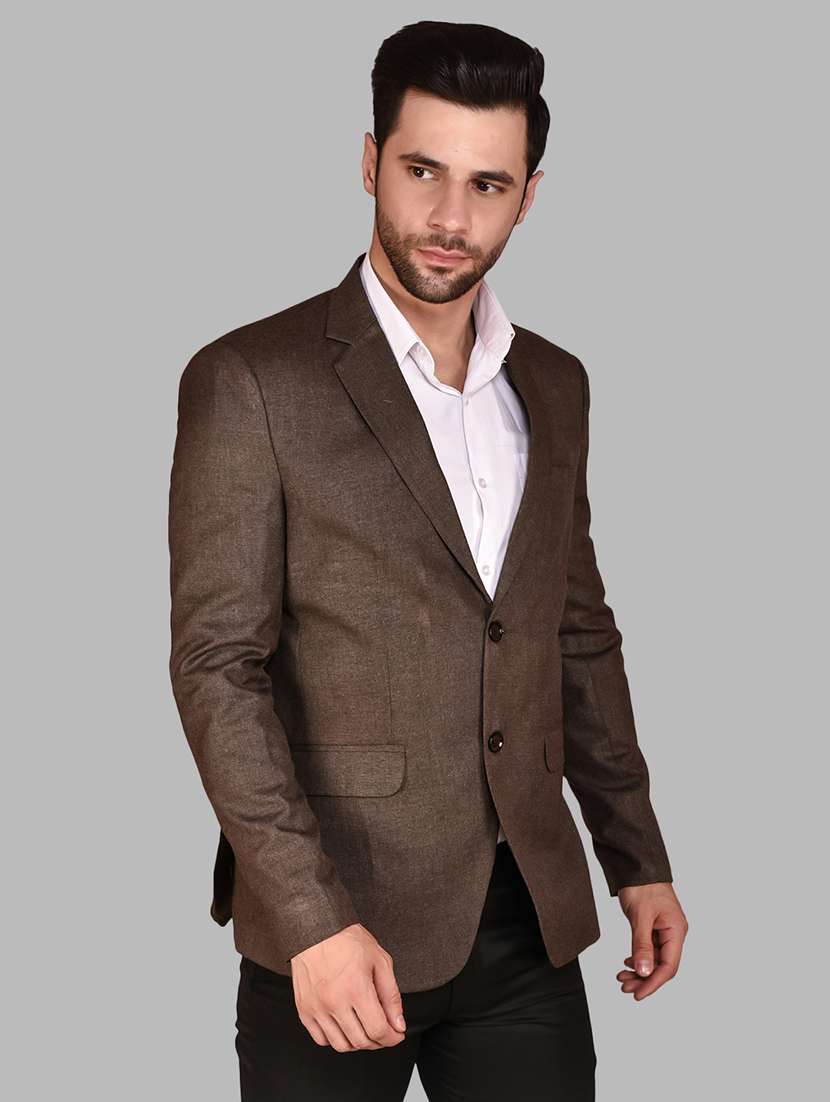 men solid lapel collar single breasted casual blazer