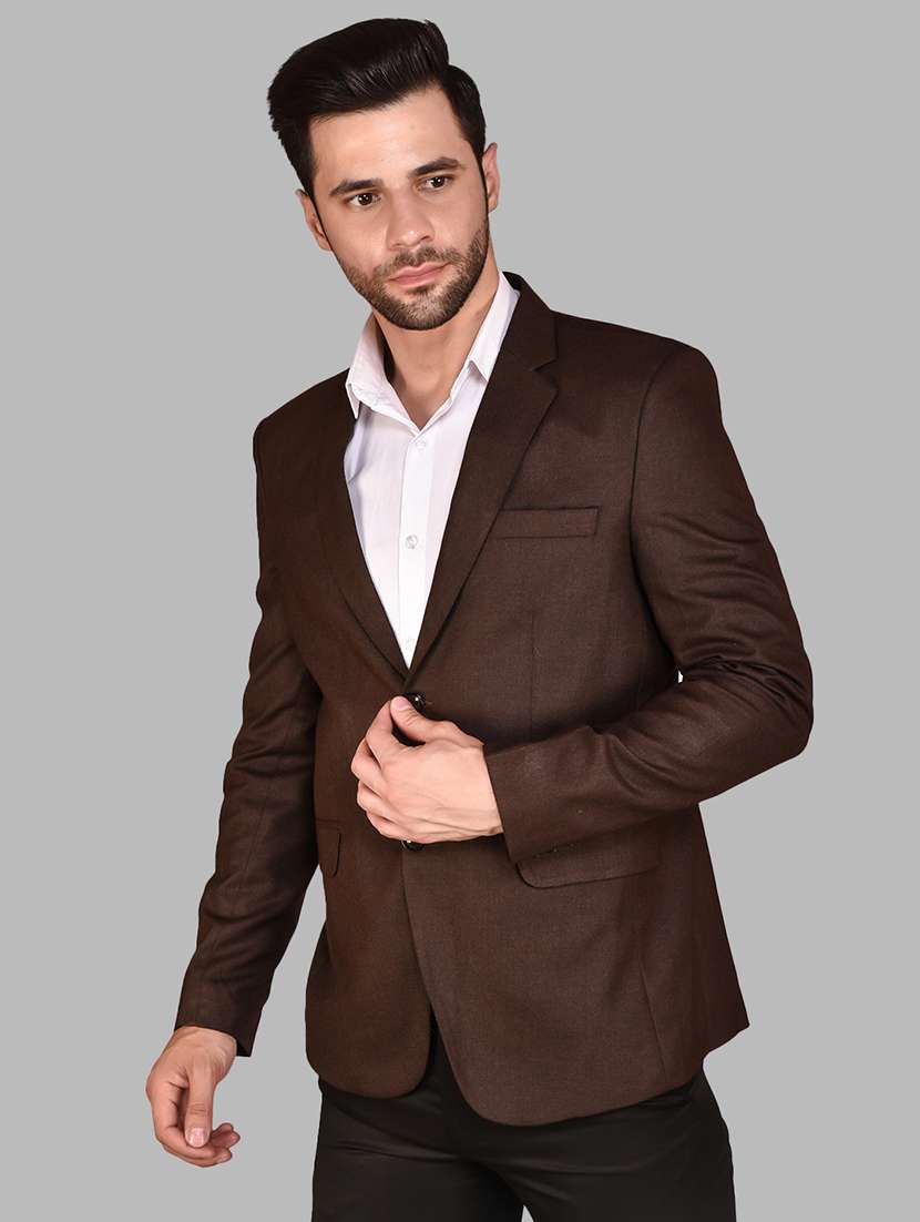 men solid lapel collar single breasted casual blazer
