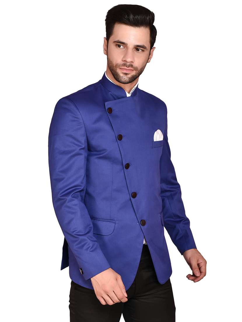 men solid long sleeve bandhgala blazer