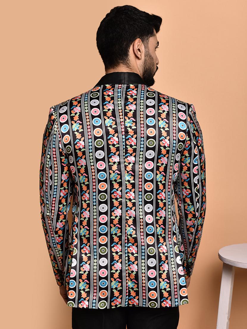 men printed lapel collar single breasted casual blazer - 21785952 - Standard Image - 2