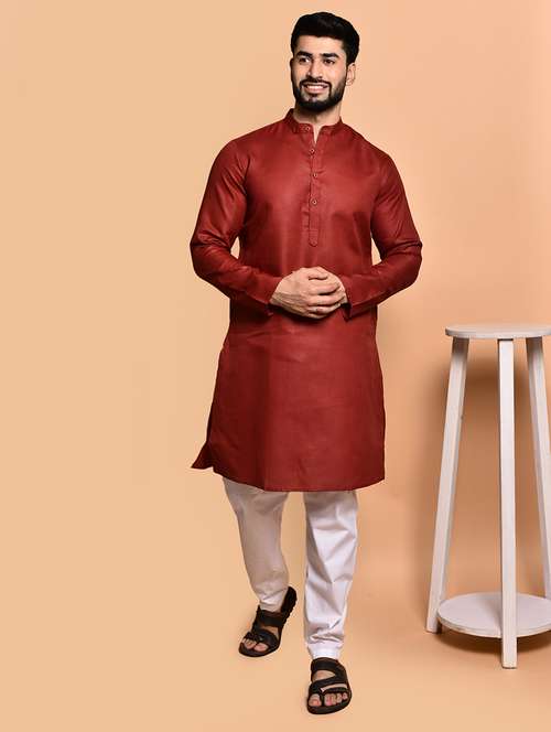 men solid mandarin neck kurta pyjama set - 21785977 -  Standard Image - 0