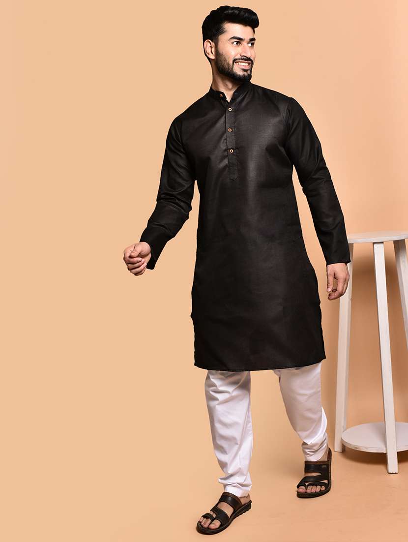 men solid mandarin neck kurta pyjama set - 21785980 - Standard Image - 2