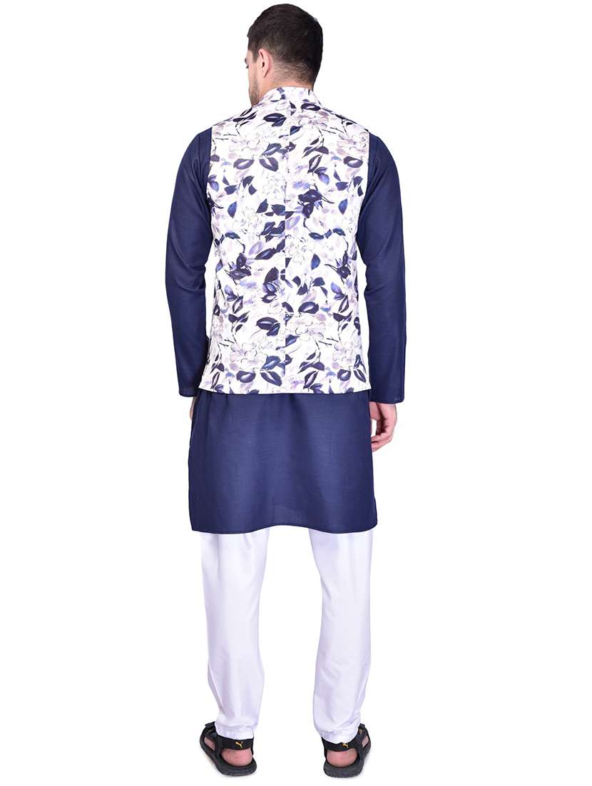 men solid mandarin neck kurta pyjama set with jacket - 21785986 - Standard Image - 2