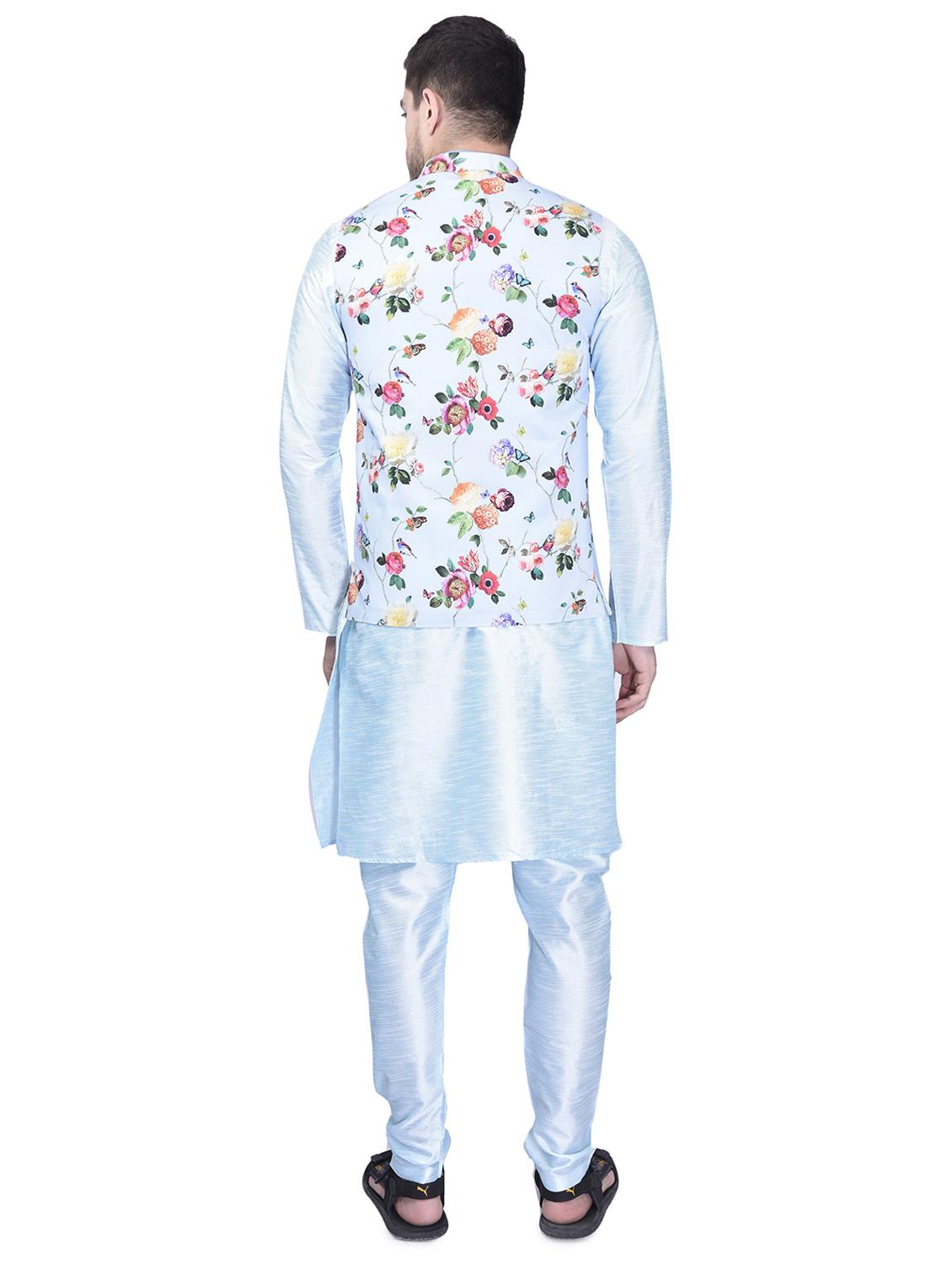 men solid mandarin neck kurta pyjama ethnic jacket set - 21786071 - Standard Image - 2