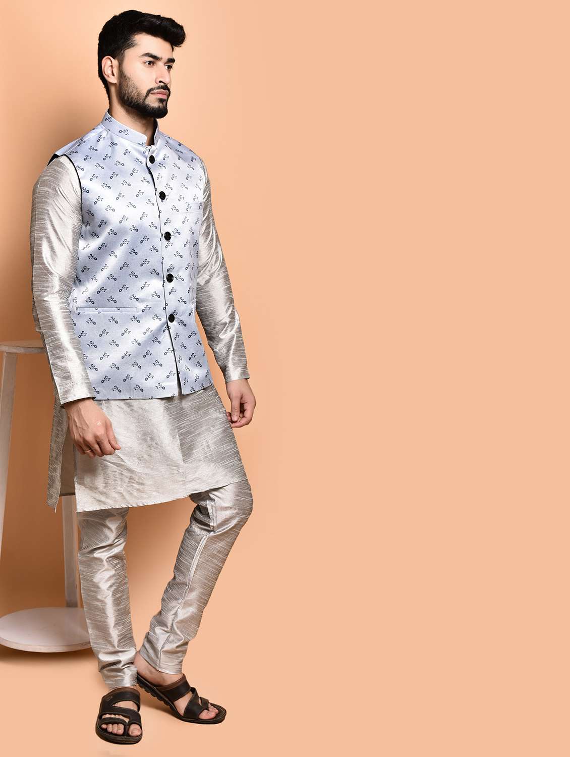 men printed kurta pyjama with jacket  - 21786087 -  Standard Image - 2