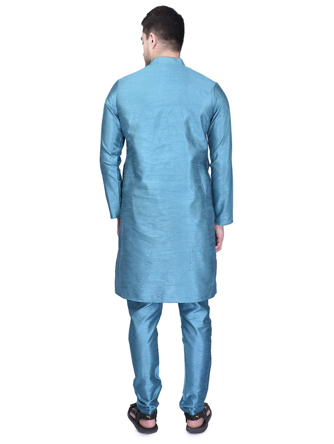 men solid mandarin neck kurta pyjama ethnic jacket set - 21786107 - Standard Image - 2