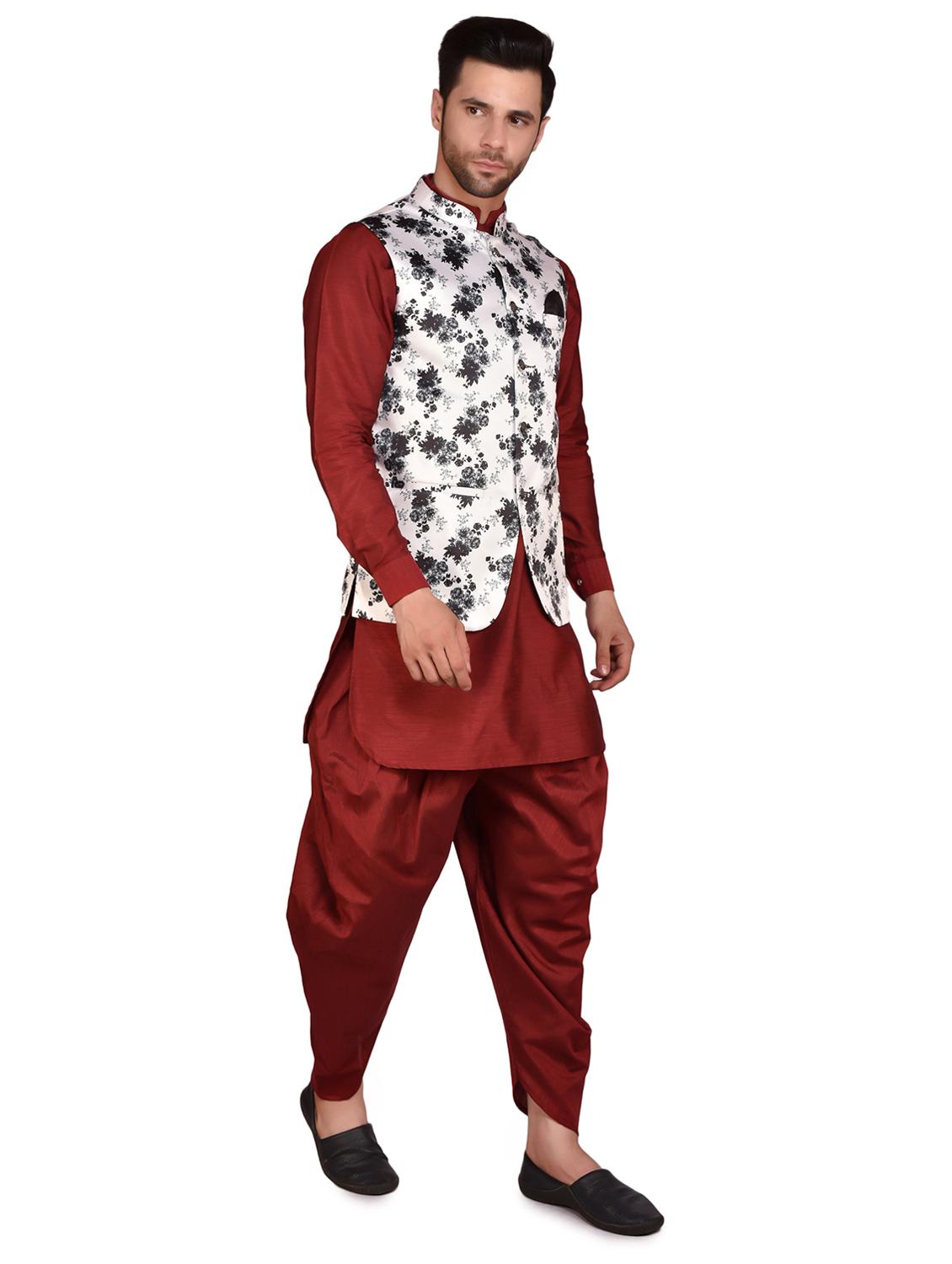 men solid mandarin neck dhoti kurta ethnic jacket set - 21786113 - Standard Image - 2