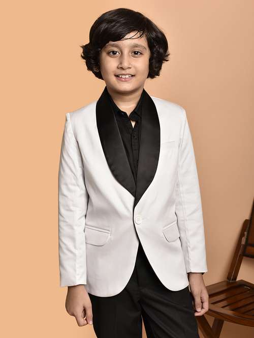 boys solid lapel collar single breasted casual blazer - 21786237 -  Standard Image - 0