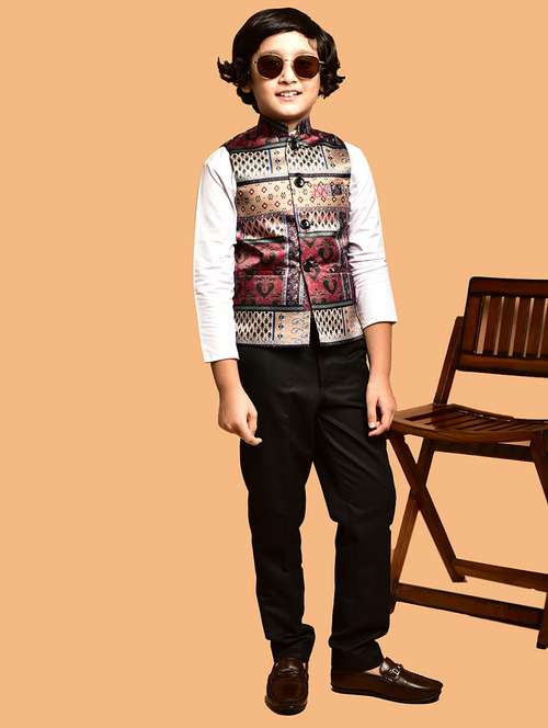 boys printed mandarin neck nehru jacket - 21786245 -  Standard Image - 0
