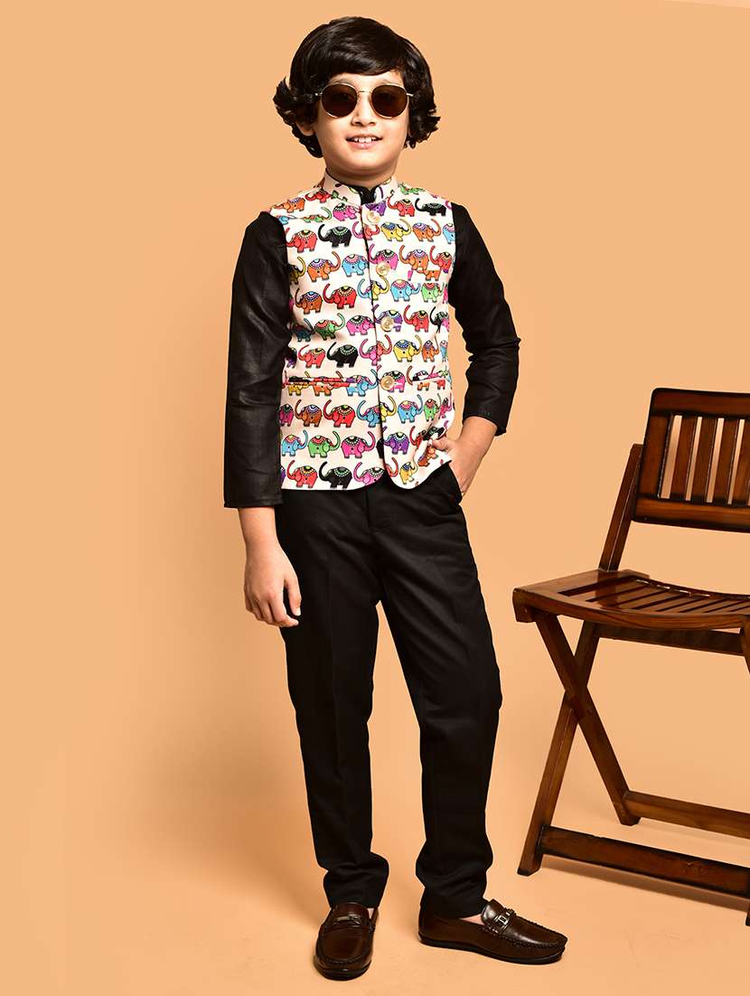 boys printed mandarin neck nehru jacket