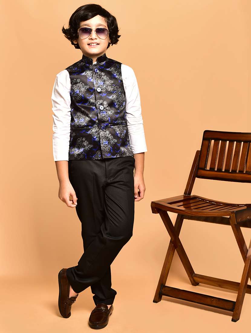 boys printed mandarin neck nehru jacket