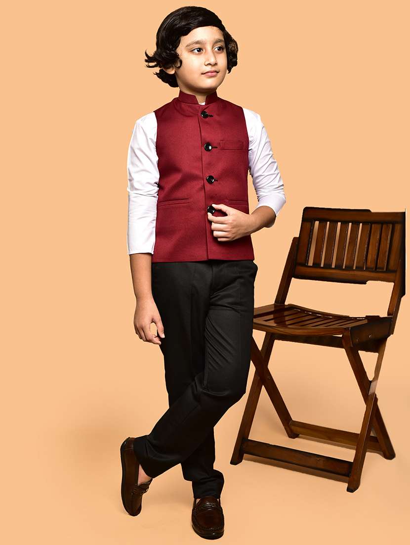 boys solid mandarin neck nehru jacket