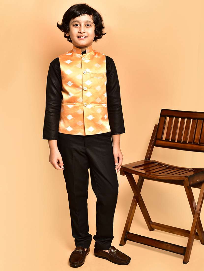 boys printed mandarin neck nehru jacket