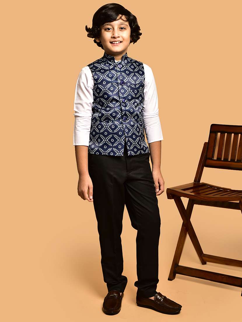 boys printed mandarin neck nehru jacket