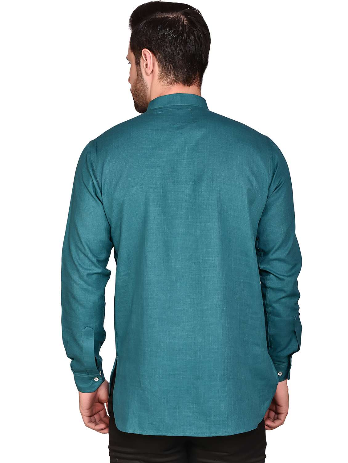 men teal solid mandarin neck short kurta - 21786279 -  Standard Image - 2