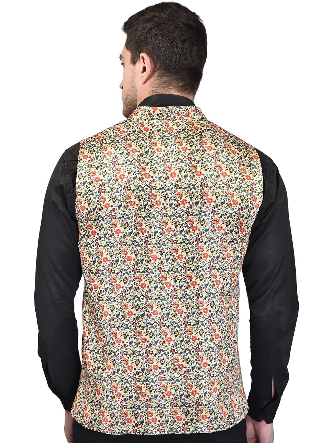 men printed mandarin neck regular fit nehru jacket - 21786290 - Standard Image - 2