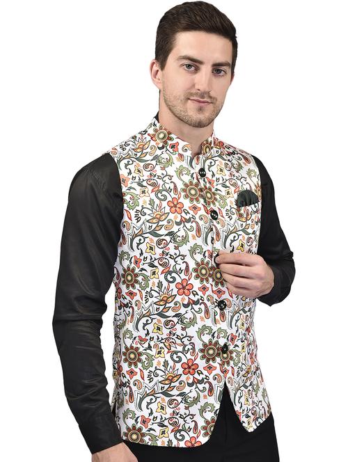 men printed mandarin neck regular fit nehru jacket - 21786291 -  Standard Image - 0