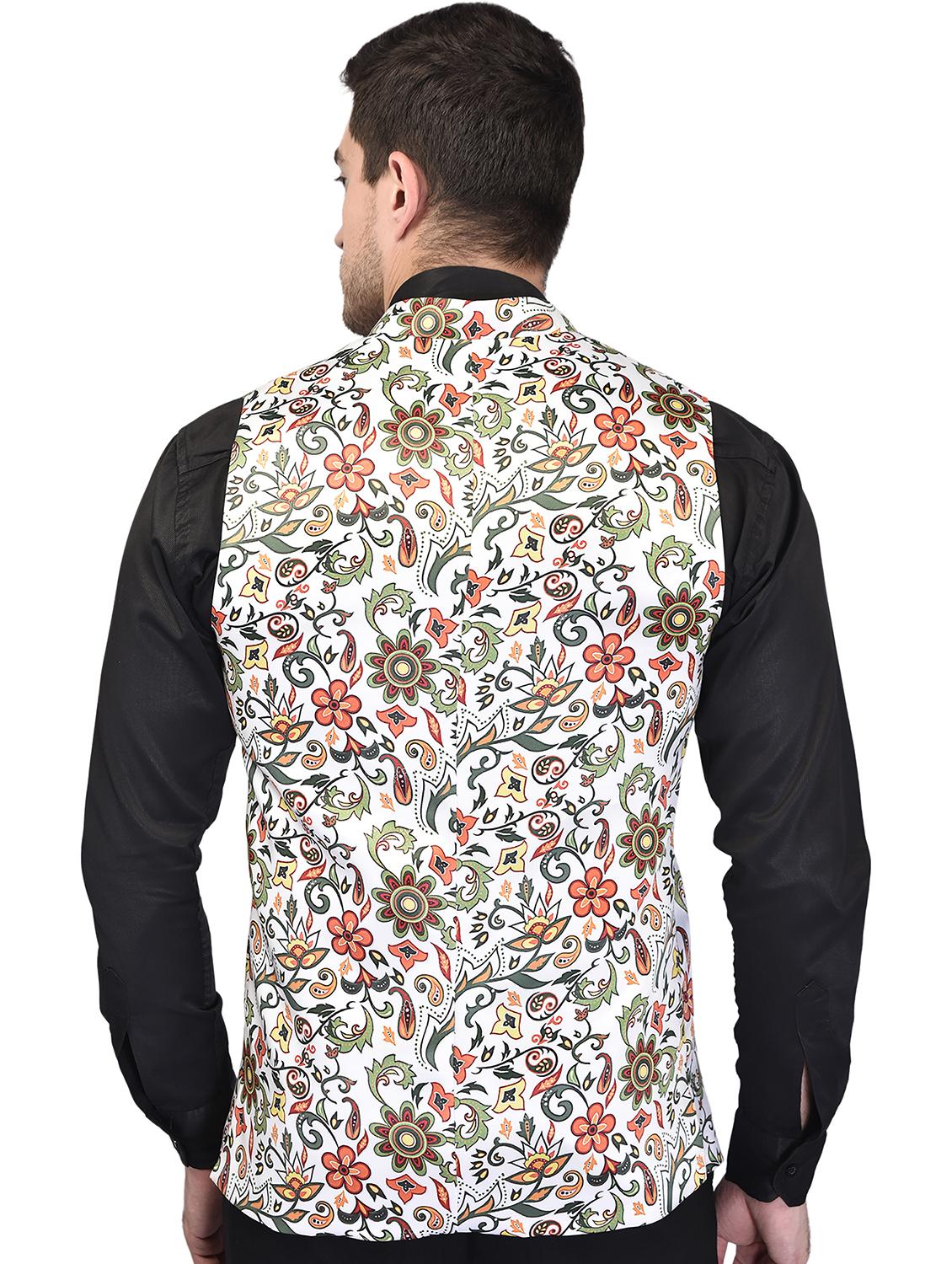 men printed mandarin neck regular fit nehru jacket - 21786291 - Standard Image - 2