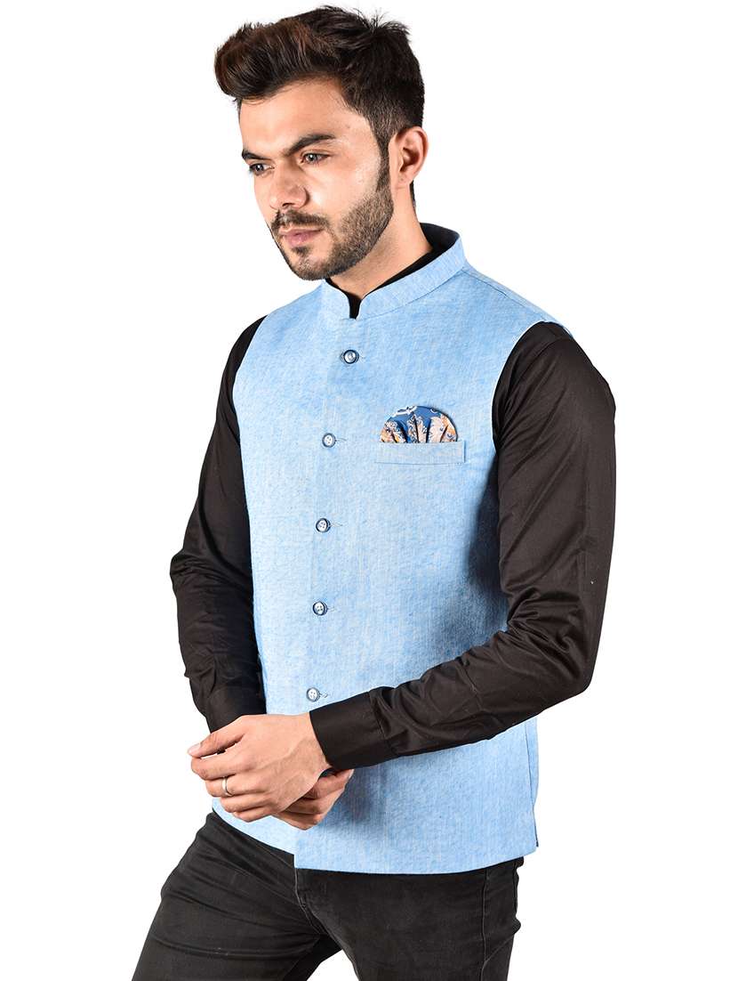 men solid mandarin neck regular fit nehru jacket