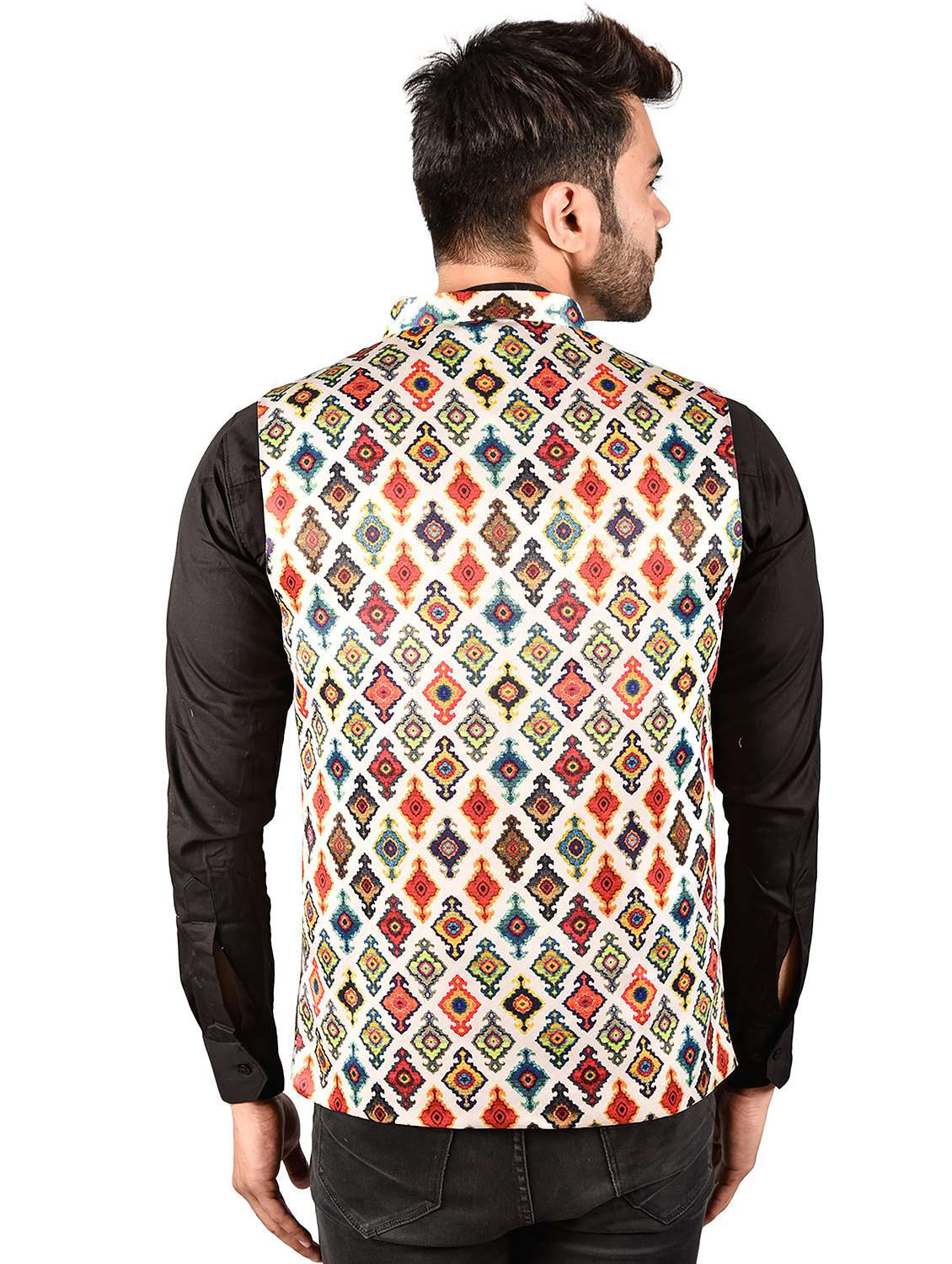 men printed mandarin neck nehru jacket - 21786297 -  Standard Image - 2