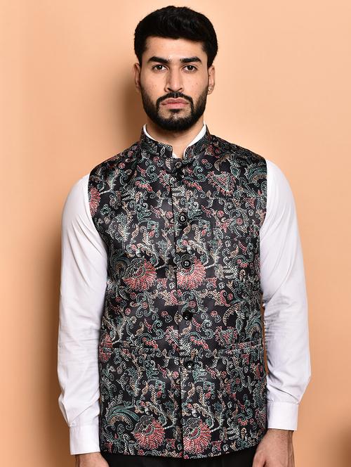 men printed mandarin neck nehru jacket - 21786303 -  Standard Image - 0