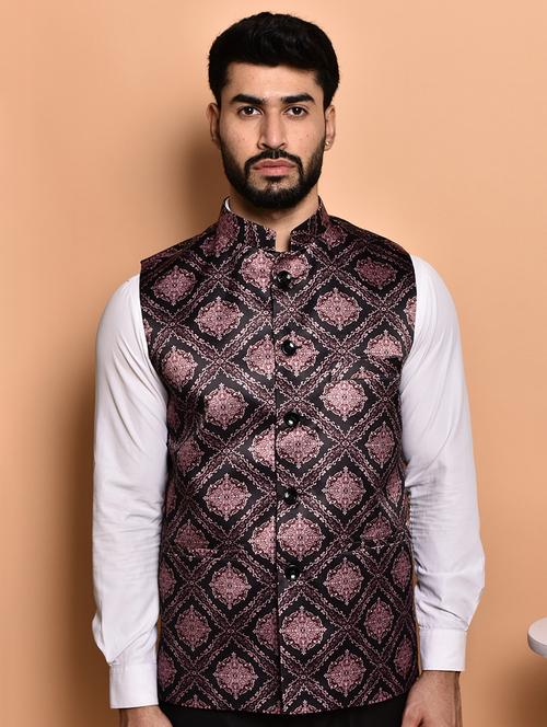 men printed mandarin neck nehru jacket - 21786306 -  Standard Image - 0