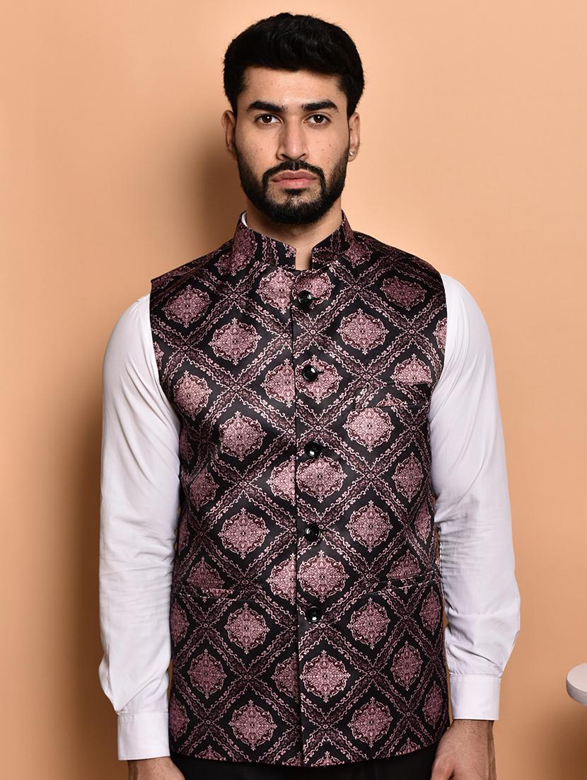 men printed mandarin neck nehru jacket - 21786306 -  Zoom Image - 0