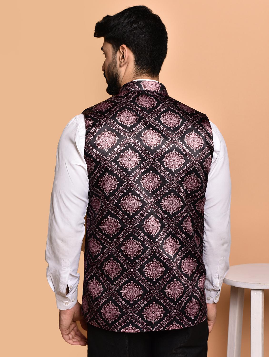 men printed mandarin neck nehru jacket - 21786306 - Standard Image - 2
